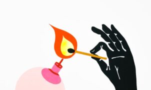 an illustration of a hand lightning the bomb